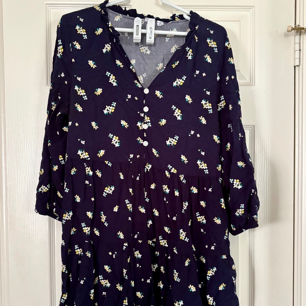Navy blue floral mini dress Gap women's medium EUC